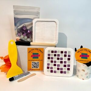 DIY Craft Kit- Mosaic Tile Coaster Making Kit - Pink Tiles